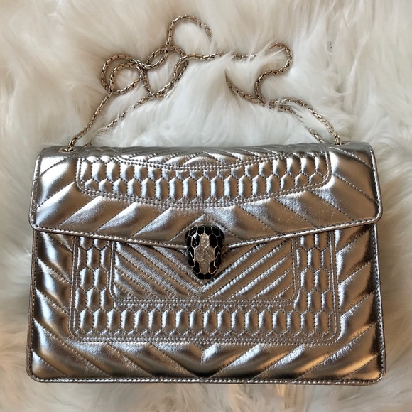 BVLGARI Handbags - BVLGARI NWT Serpenti Silver Quilt Limited Edition!